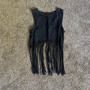 Black Fringe Sleeveless Top